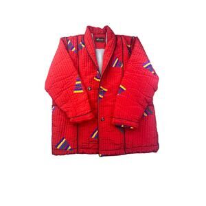 Kwangwoo Quilted Jacket Faux Fur Lining Geometric Patch Vintage 80s 90s